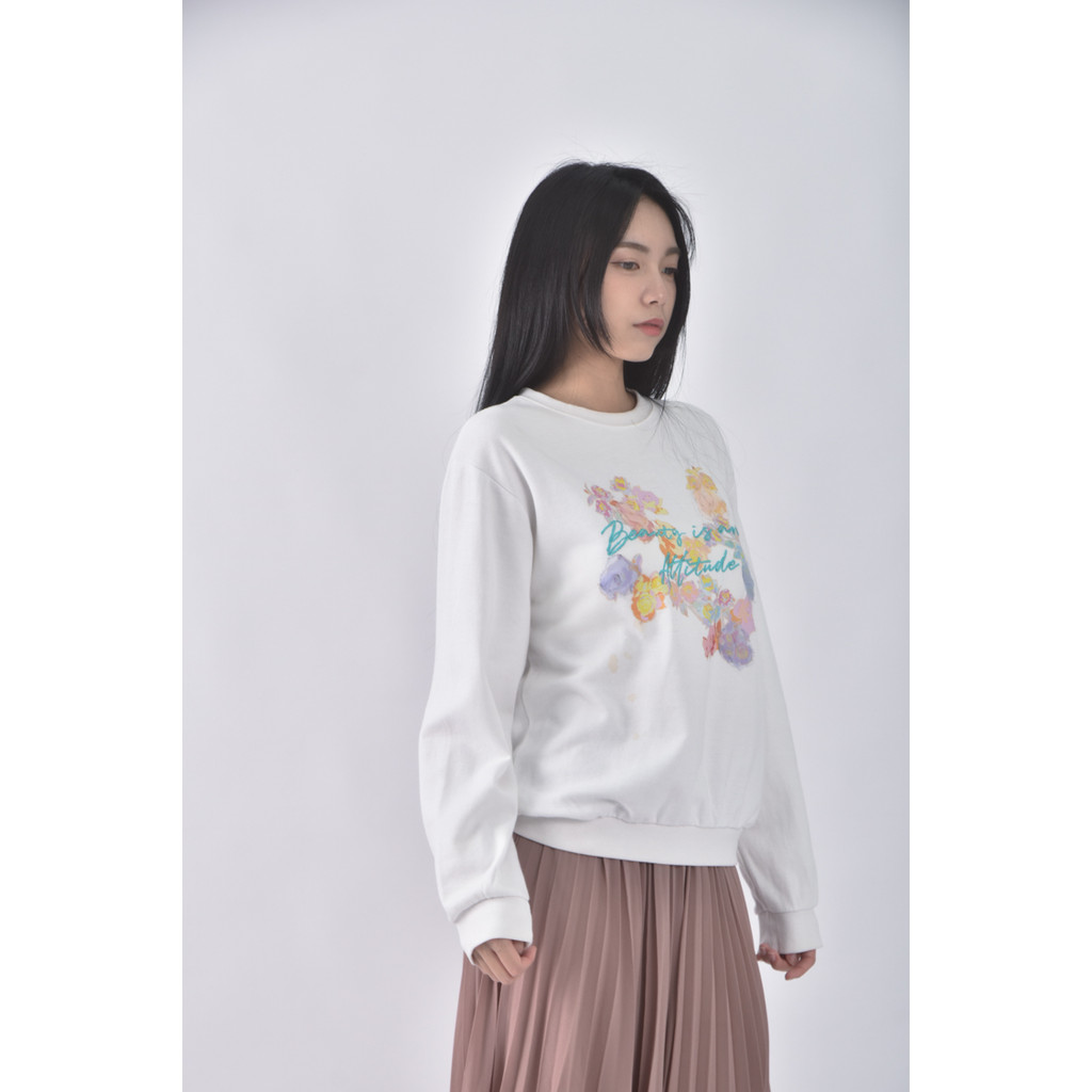 (L) leelin花卉白色長袖上衣二手衣, , large