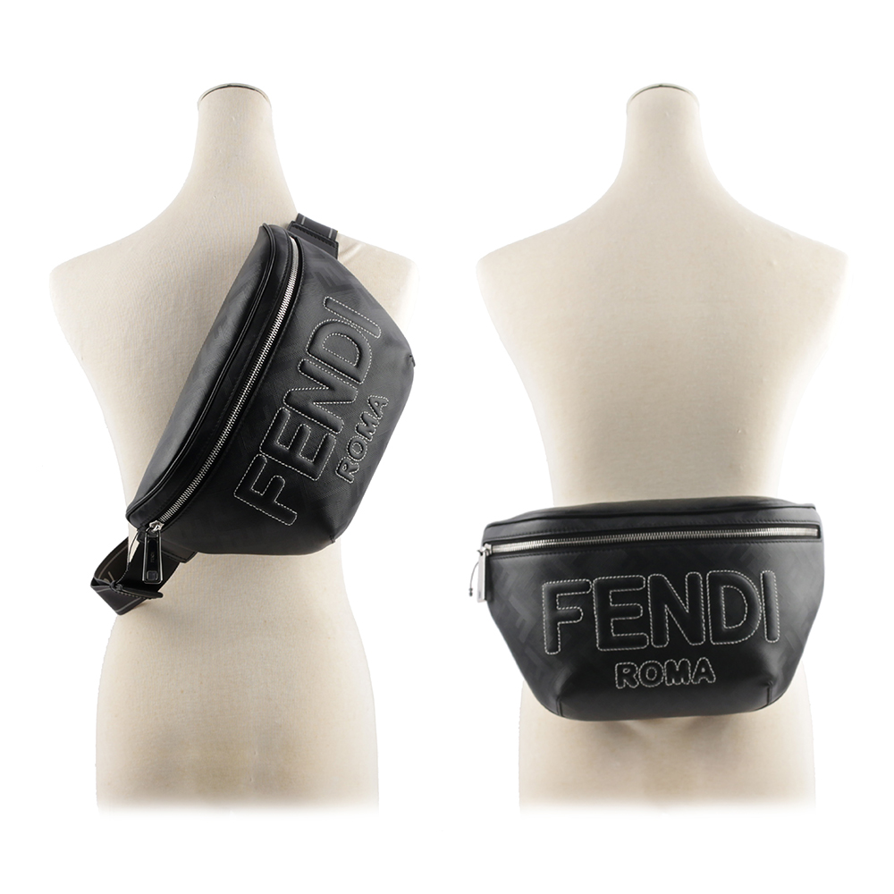 FENDI FF Logo Shadow 皮革腰包/黑色, , large