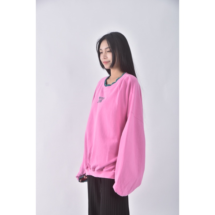 (F) mori質感跳色領口粉色長袖上衣二手衣, , large