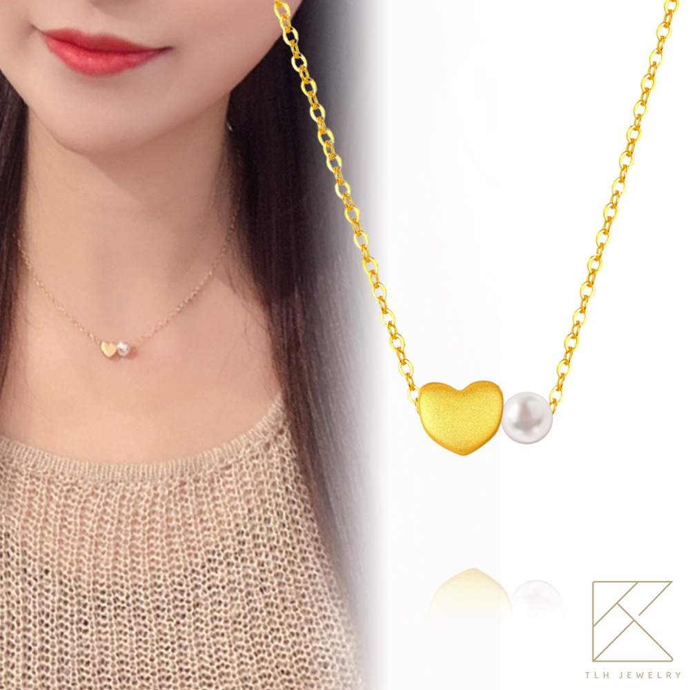 【TLH】珍珠鎖骨項鍊黃金墜 純金999 心願交織 約重0.03錢±0.01, , large
