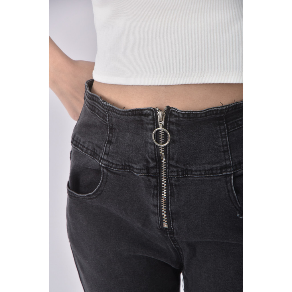 (XL) 高腰丹寧牛仔質感高腰黑色長褲二手衣, , large