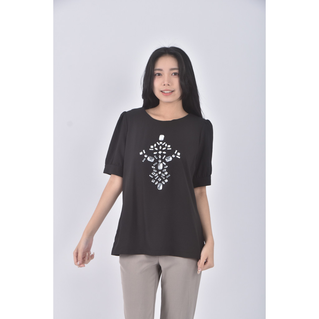 (M) easy zone鑽石黑色短袖上衣二手衣, , large