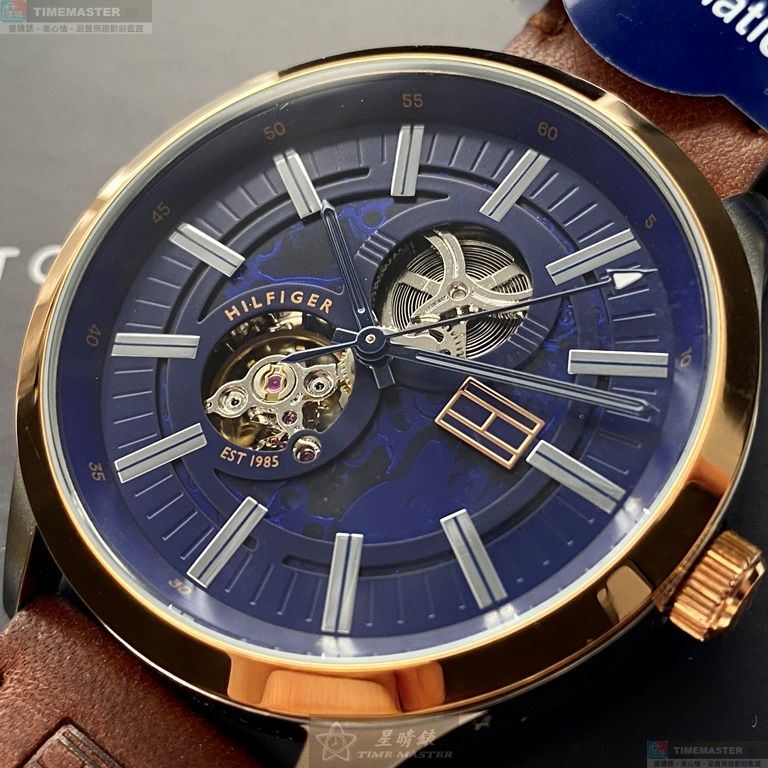 [星晴錶業]TommyHilfiger手錶,44mm,TH00025寶藍色錶面玫瑰金錶殼咖啡色真皮皮革錶帶款, , large
