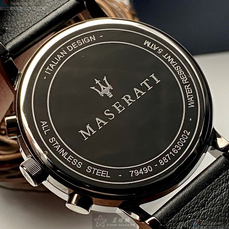 [星晴錶業]MASERATI手錶,42mm,R8871630002寶藍色錶面黑錶殼深黑色真皮皮革錶帶款, , large