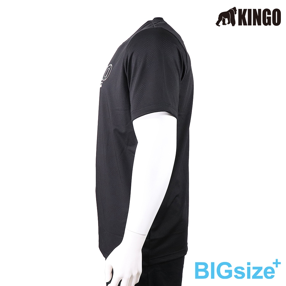 KINGO-大尺碼-男款 排汗 圓領T-黑-413622, , large