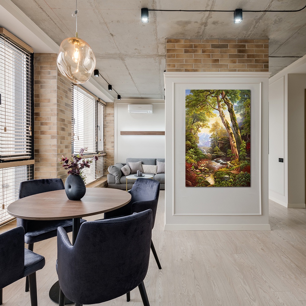 【御畫房】綠林溪流 國家一級畫師手繪油畫60&times;90cm(VF-191), , large