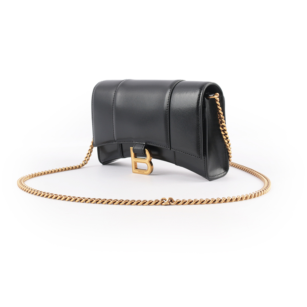 BALENCIAGA Hourglass 小牛皮皮夾式鏈包WOC/黑色, , large