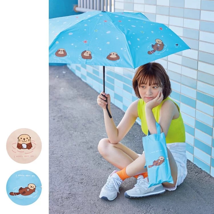 【周周生活】雨傘 現貨 自動傘 輕收省力 折疊傘 兒童雨傘 兒童自動傘 遮陽傘 海獺愛玩水 雨傘袋 晴雨傘 快速出貨, , large