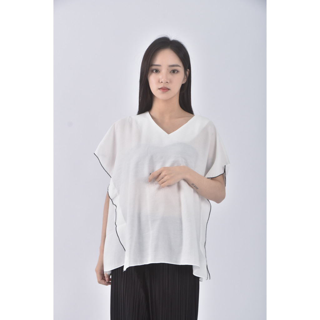 (L) j blanc韓牌質感V領白色短袖上衣二手衣, , large