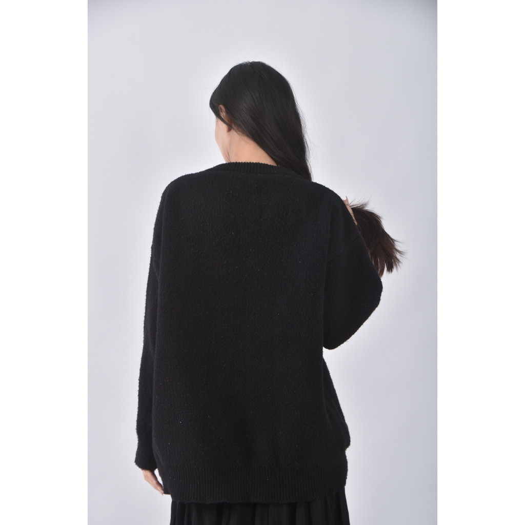 (2XL) 質感圖案黑色長袖上衣二手衣, , large