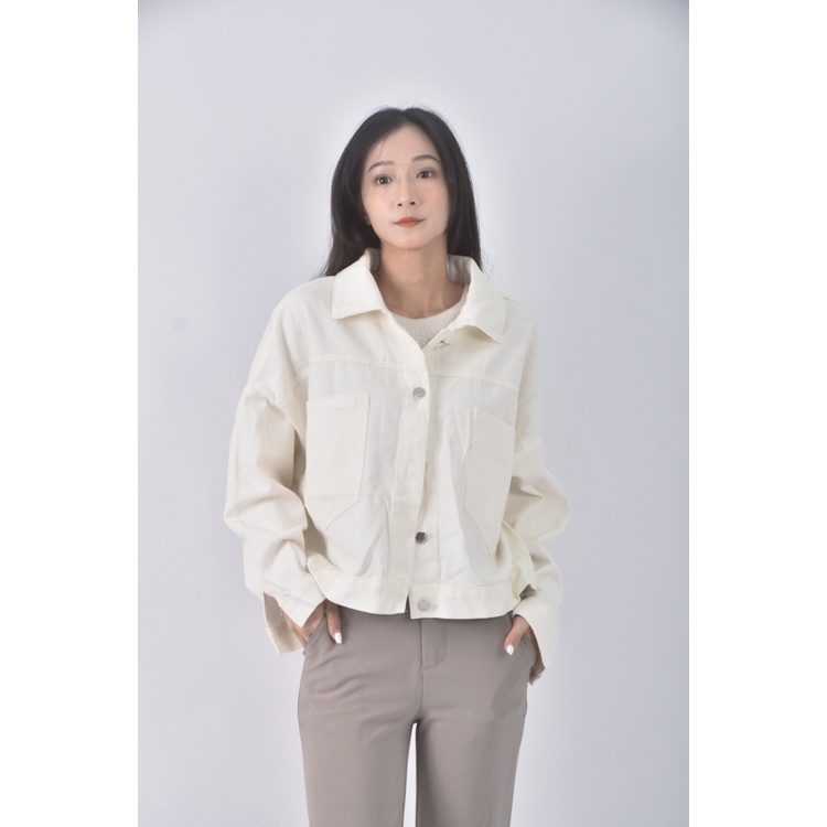 (2XL) 排扣白色外套二手衣, , large