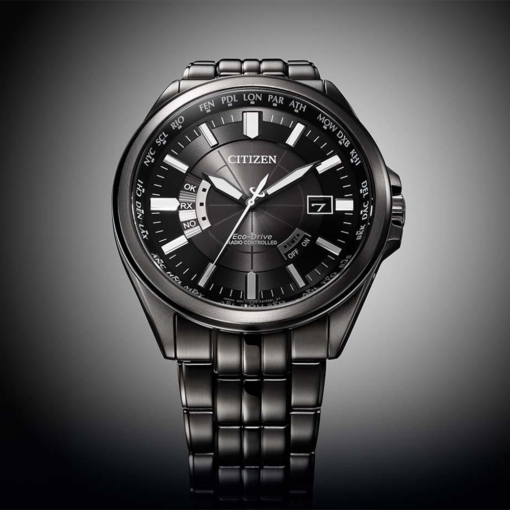 CITIZEN 星辰 限量 光動能電波萬年曆手錶 送禮推薦-酷黑 CB0294-54E, , large