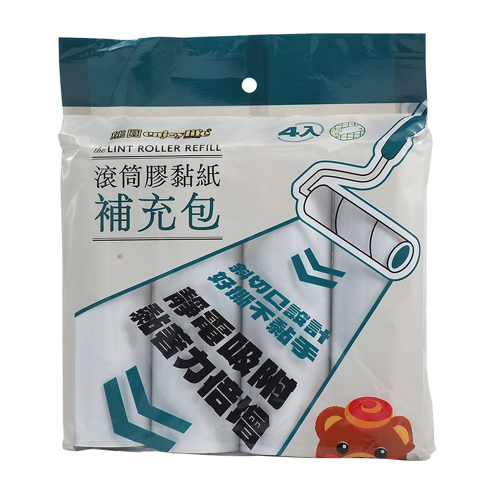 熊圓滾筒膠黏紙補充包-60周-4入x6包, , large