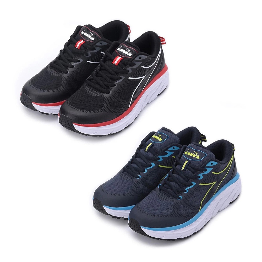 DIADORA迪亞多那 專業避震慢跑鞋 男運動鞋 男鞋 寬楦 透氣 舒適 保護後跟 高彈 吸震 緩衝 耐磨 止滑 黑 藍, , large
