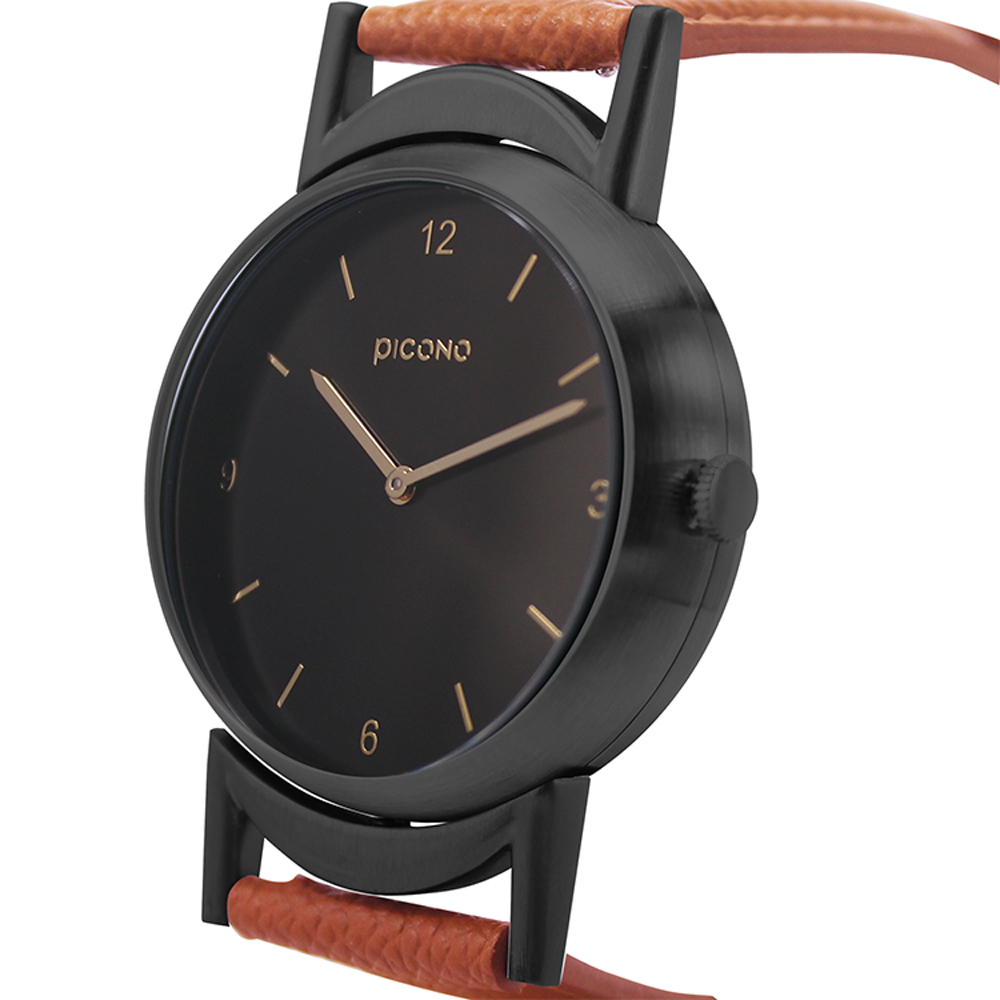 【PICONO】Twin collection double watch surface black leather strap watch-Black / TN-11701, , large