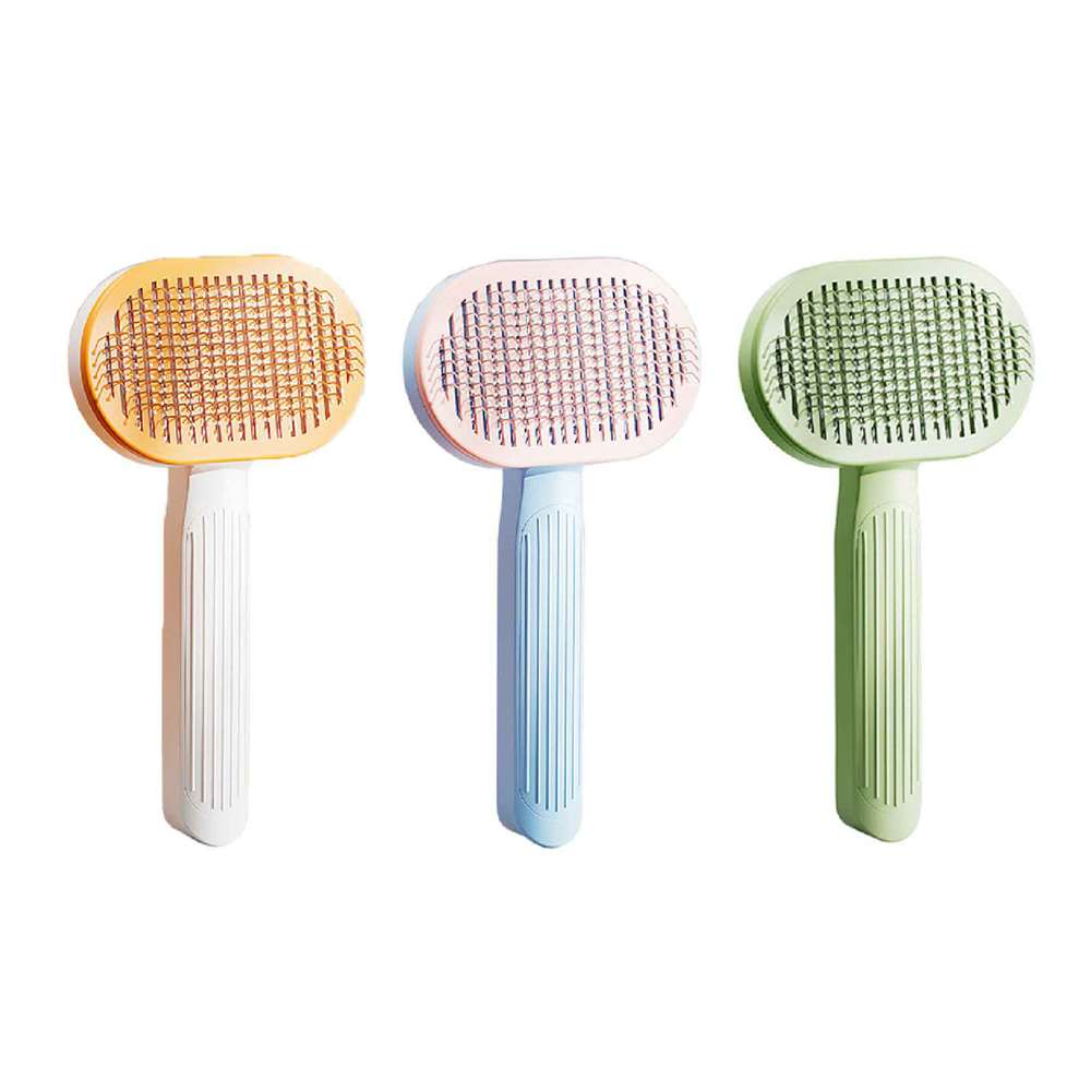 摩達客寵物-馬卡龍系橢圓貓耳按壓式美容圓珠針梳理毛梳-三色可選/寵物梳浮毛梳嚕貓嚕狗紓壓神器貓狗適用, , large