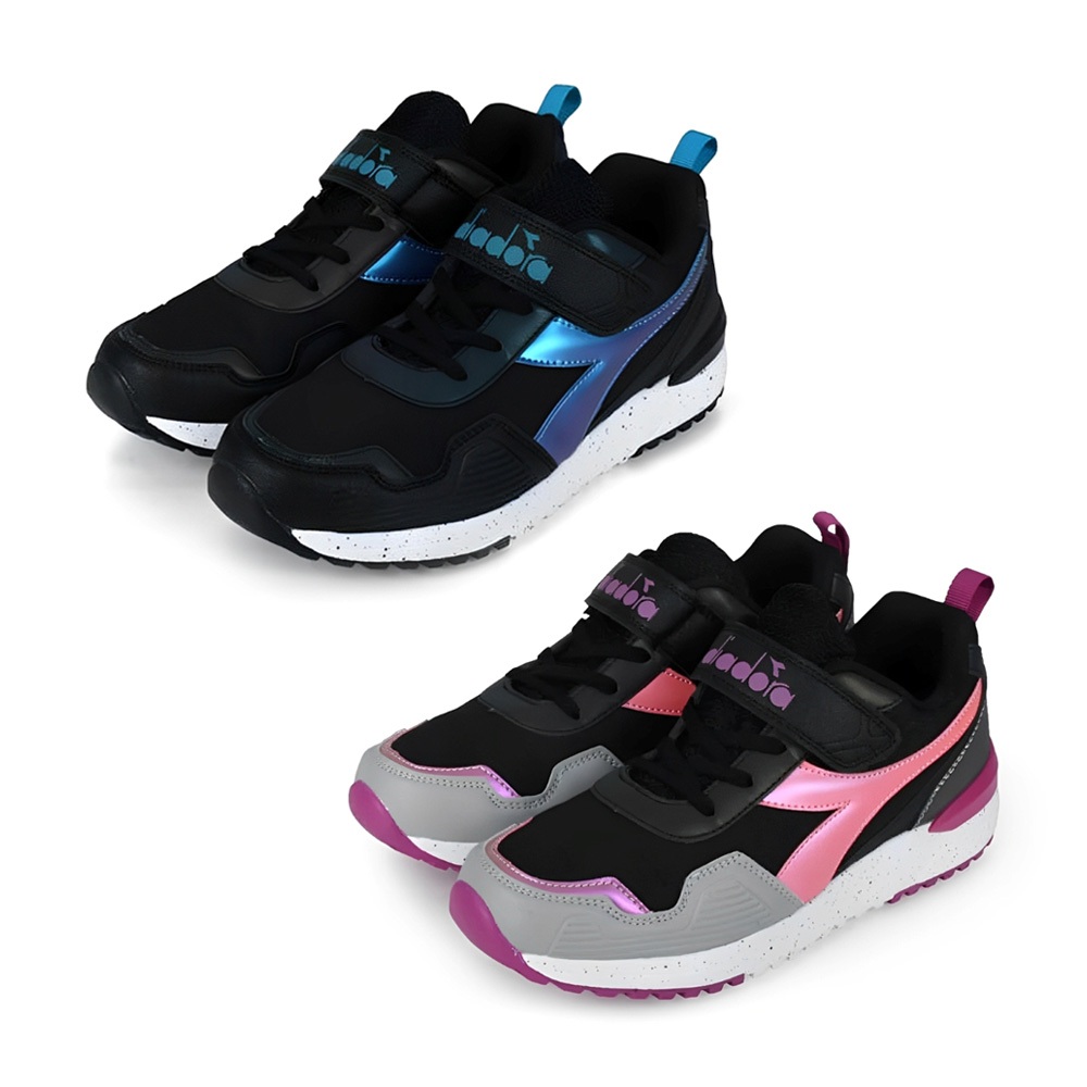 DIADORA迪亞多那 大童炫彩越野鞋 童運動鞋 童鞋 時尚 防潑水 寬楦 輕量 吸震 減壓 健康鞋墊 止滑 黑藍 黑粉, , large