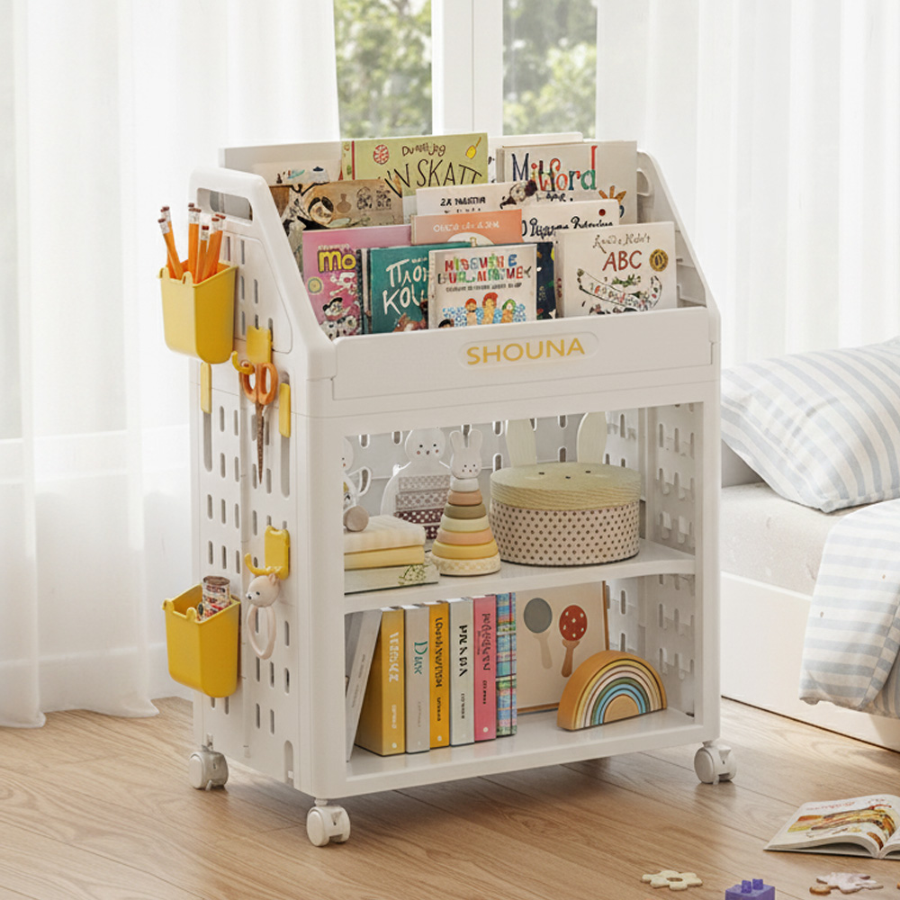 【AOTTO】洞洞板兒童雙層附輪書本收納架(AS-604)