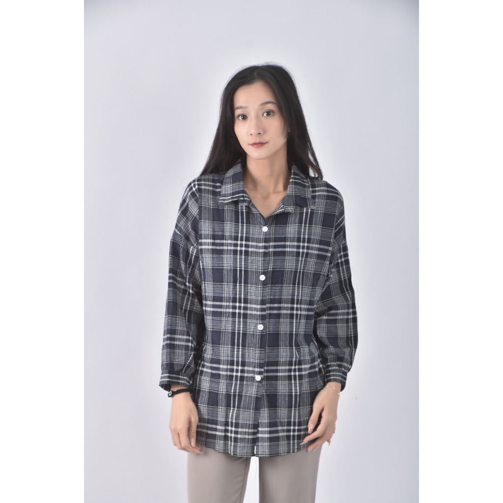 (2XL) yuanyuan格紋藍色長袖上衣二手衣, , large