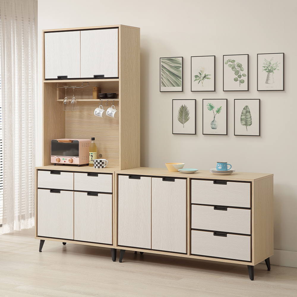 【唯熙傢俱】雷莎原木雙色2.7尺餐櫥櫃, , large