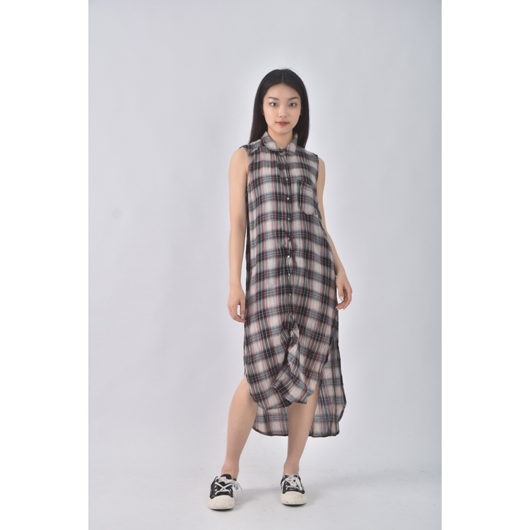 (L) 【德馨私服】forever21質感棉質純棉格紋黑色洋裝二手衣, , large
