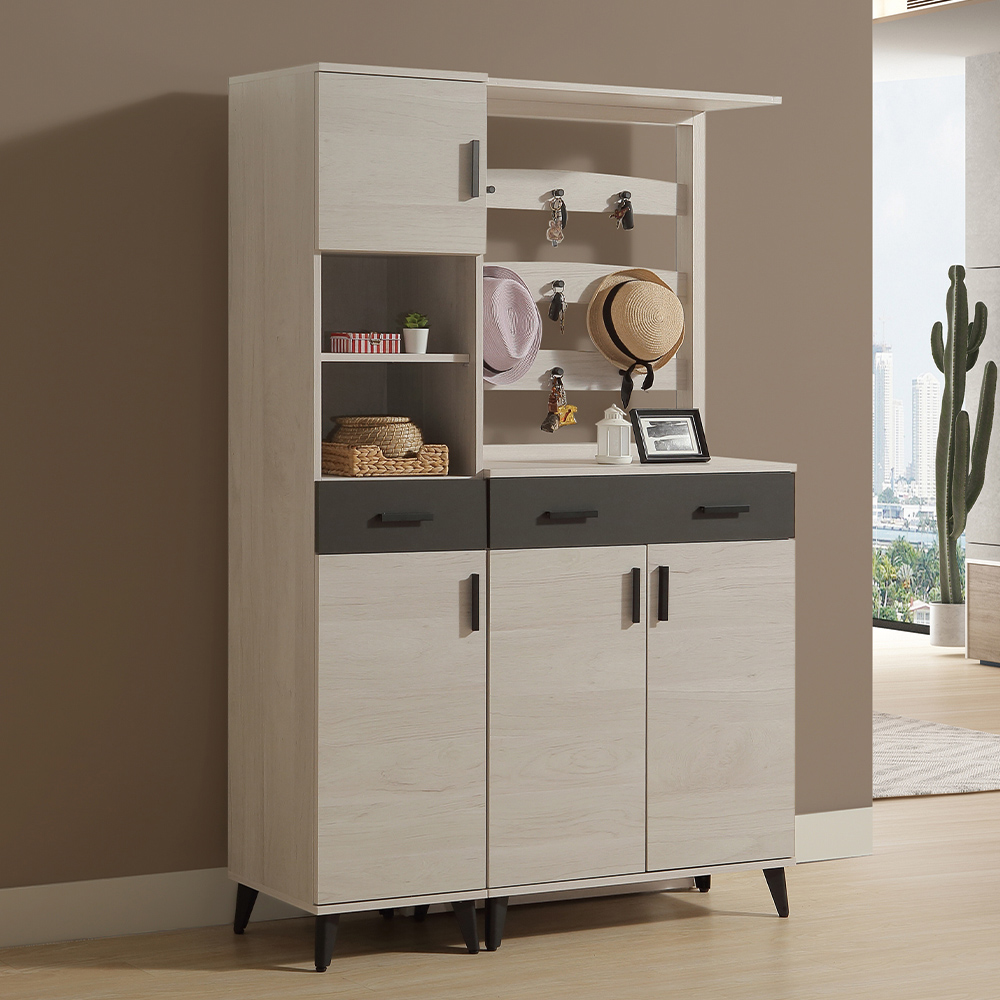 【唯熙傢俱】米可橡木白4尺鞋櫃, , large