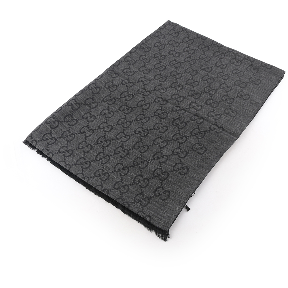 GUCCI GG Logo 羊毛披肩/圍巾/黑色/炭灰色, , large