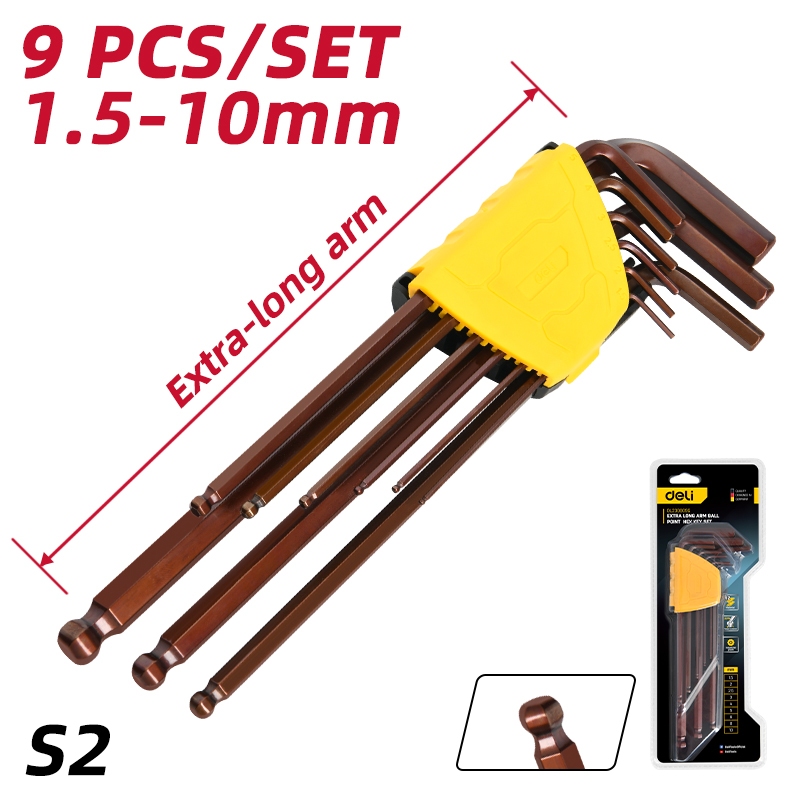 【得力工具 deli tools】超長六角扳手 L型扳手 9件組 升級款 Semi-Pro系列, , large