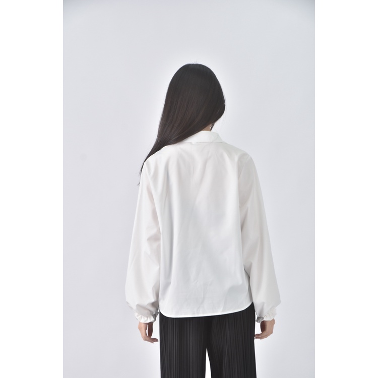 (M) fashion質感白色長袖上衣二手衣, , large