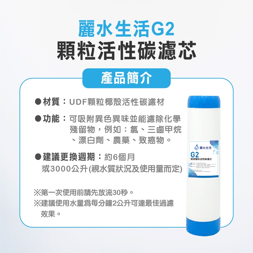 【麗水生活】 G2精密顆粒活性碳濾芯 UDF顆粒椰殼活性碳 飲水機 淨水器 過濾器 濾心, , large
