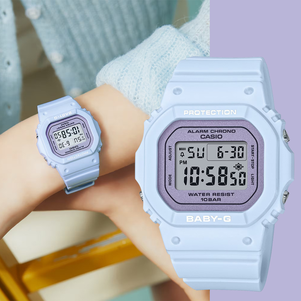 CASIO 卡西歐 BABY-G 春季色彩方形女錶電子錶-紫丁香 BGD-565SC-2, , large