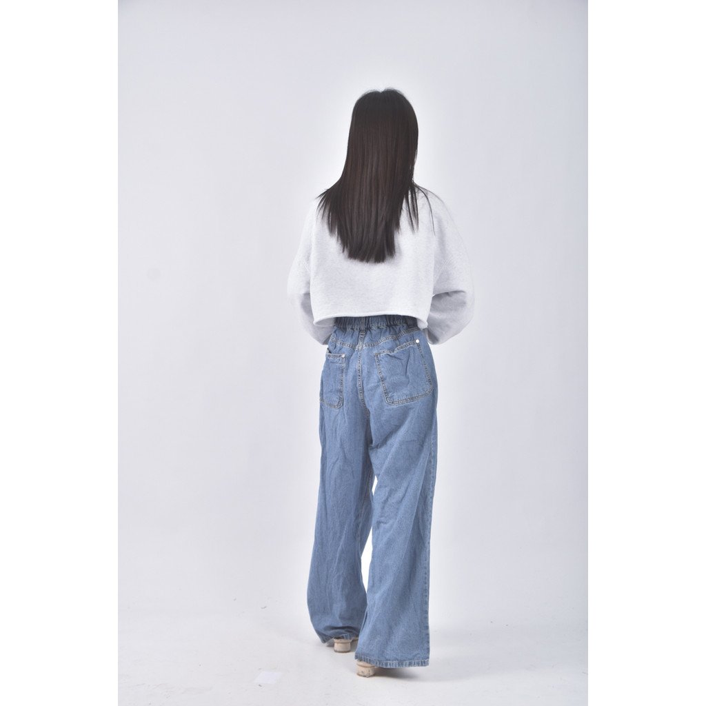 (XL) mu i韓牌高腰丹寧牛仔質感藍色長褲二手衣, , large