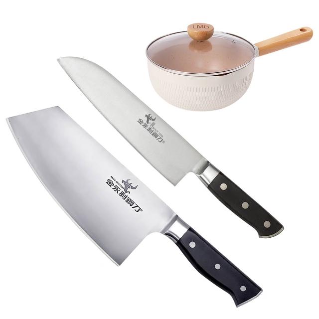 【金永利鋼刀】A1-2切刀+F8三德刀+LMG 錘紋不沾雪平鍋20cm, , large