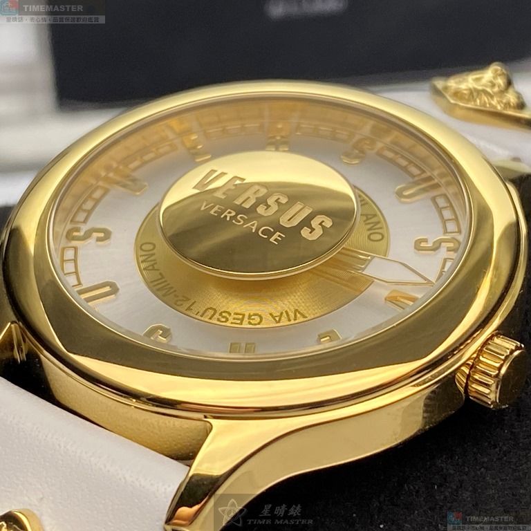 [星晴錶業]VERSUS VERSACE手錶,40mm,VV00313白色錶面金色錶殼白真皮皮革錶帶款, , large