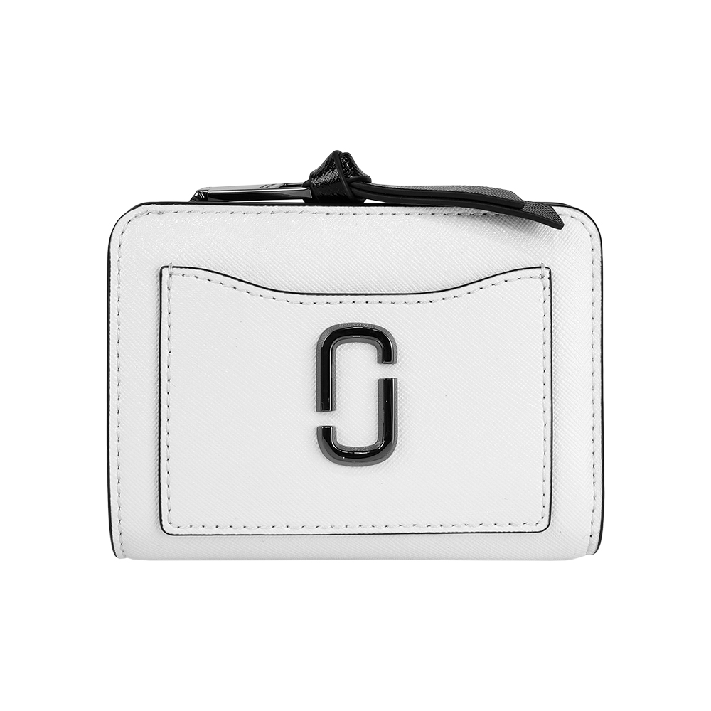 MARC  JACOBS The Snapshot 防刮皮革暗釦二折撞色短夾(白色/黑色), , large