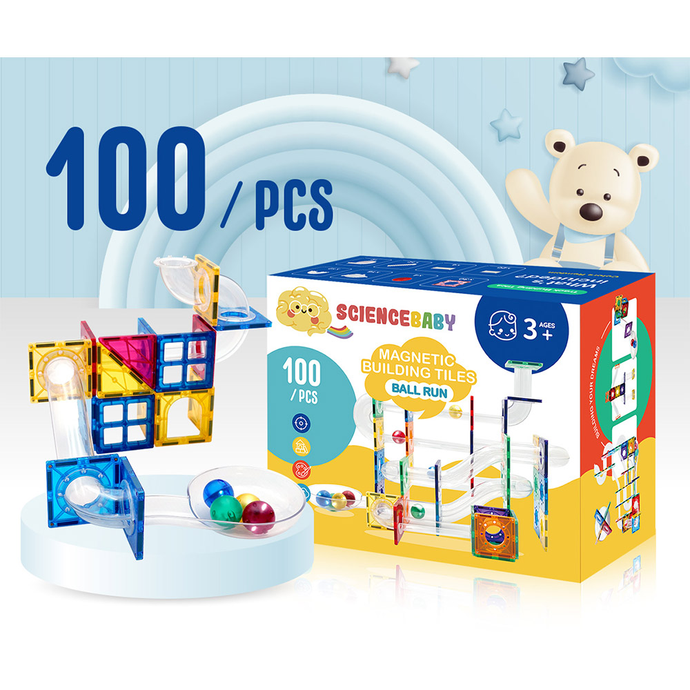 【啾愛你】ScienceBaby 球道組彩色管雪鑽磁力片 100 PCS, , large