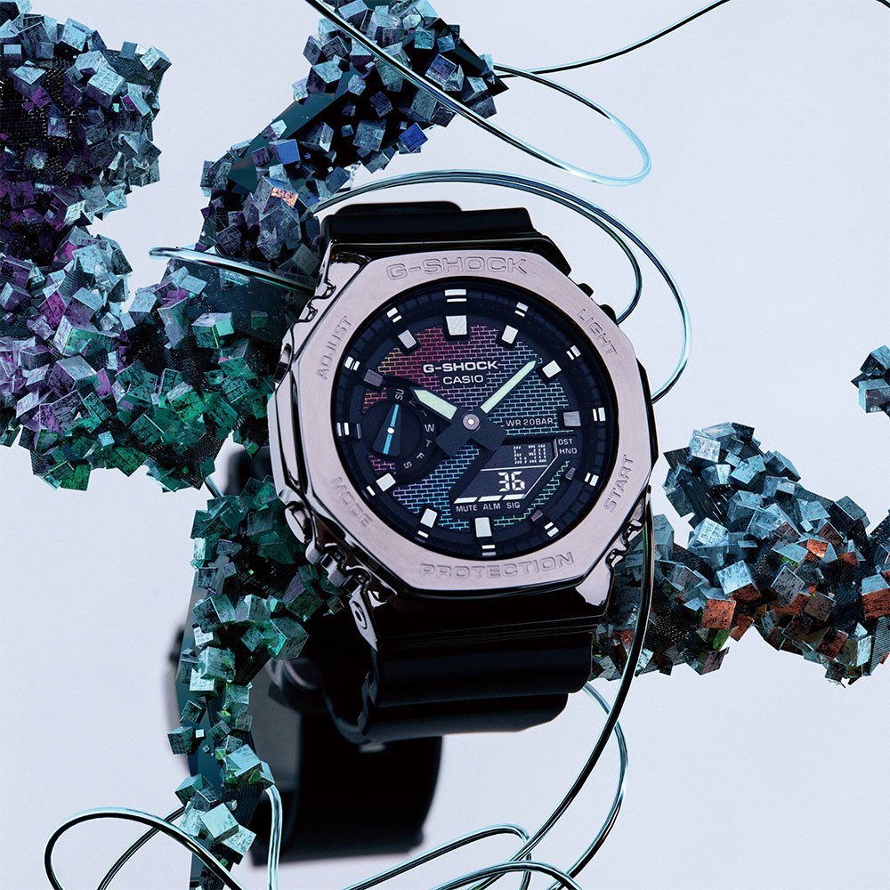 CASIO 卡西歐 G-SHOCK 彩色磚牆系列 八角雙顯手錶 學生錶 GM-2100RW-1A, , large