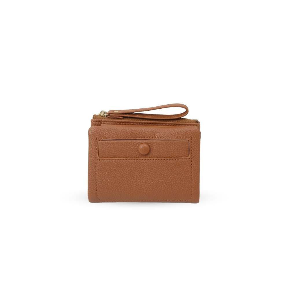 AUNO  經典圓釦短夾-暖栗棕 多卡位收納皮夾 女用錢包 典雅百搭, , large