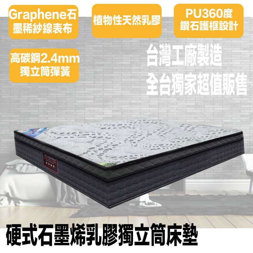 【文創集】石墨烯乳膠獨立筒PU護框床墊-3.5尺單人, , large