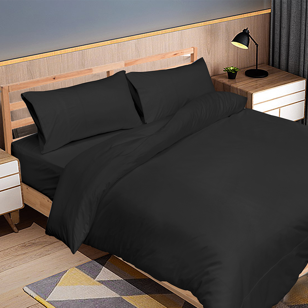 FITNESS 純棉素色雙人被套-黑色, , large