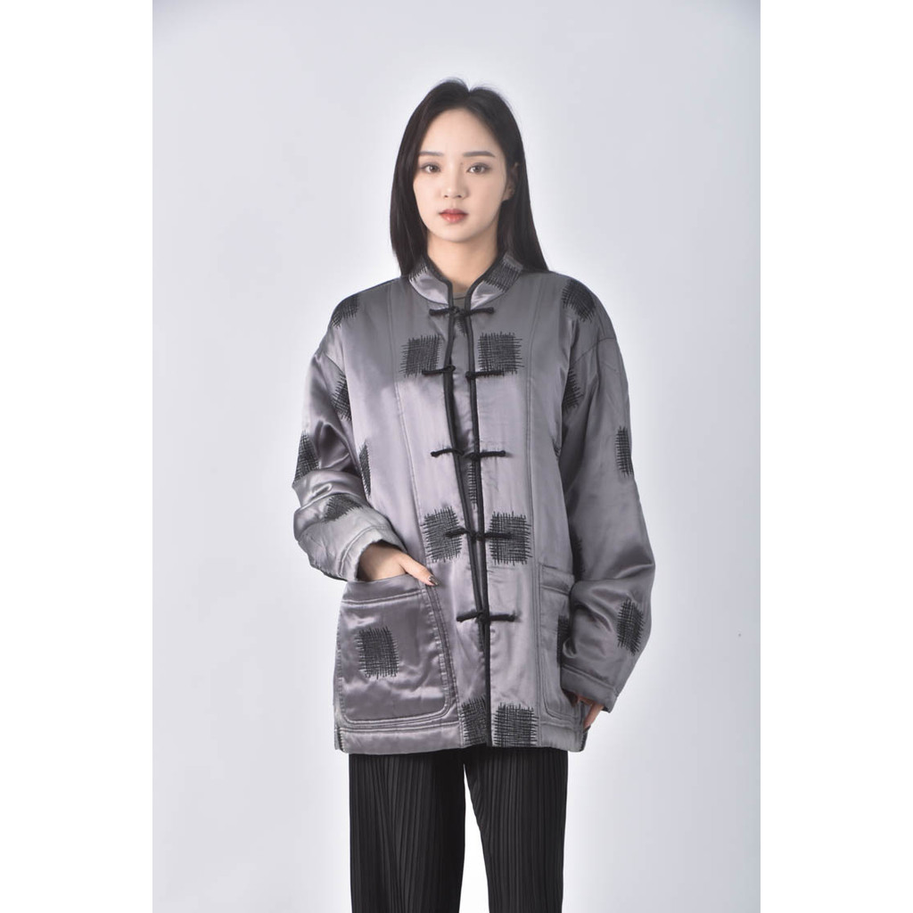 (L) greenleaf fashion center中式灰色外套二手衣, , large