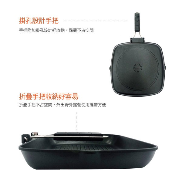 PERFECT 理想牌 日式黑金鋼折疊煎盤烤盤無蓋 24cm-Leidea樂德兒, , large