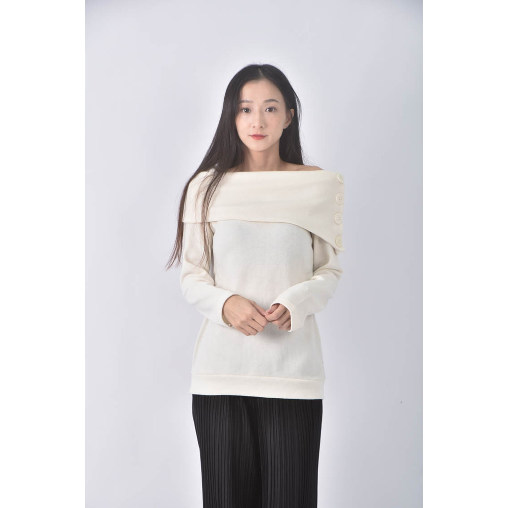 (S) 領口大白色毛衣二手衣, , large