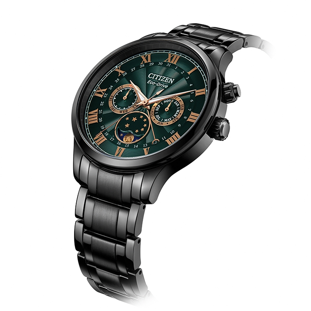 CITIZEN 星辰 亞洲限定 光動能紳男月相手錶 AP1055-87X, , large