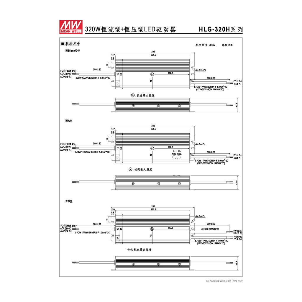 明緯 320.16W LED電源供應器(HLG-320H-24), , large