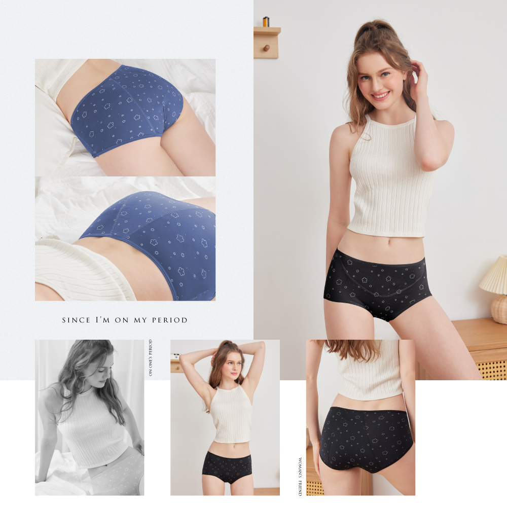 【Clany可蘭霓】 台灣製涼感竹炭遠紅外線印花抑菌消臭M-XL防漏生理褲 星夜黑 2235-63, , large