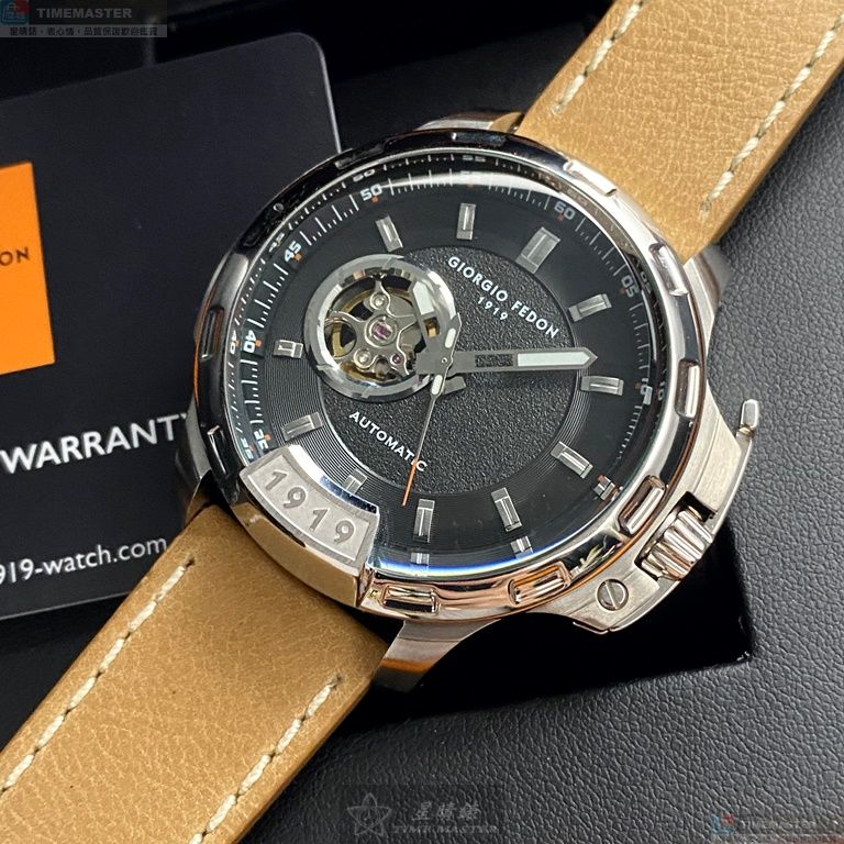 [星晴錶業]GiorgioFedon1919手錶,46mm,GF00121黑色雙面機械鏤空錶面銀錶殼咖啡色真皮皮革錶帶款, , large