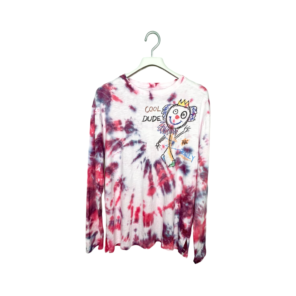 Clown Pink Tie Dye Wide Fit Long Sleeve T-Shirt White, , large