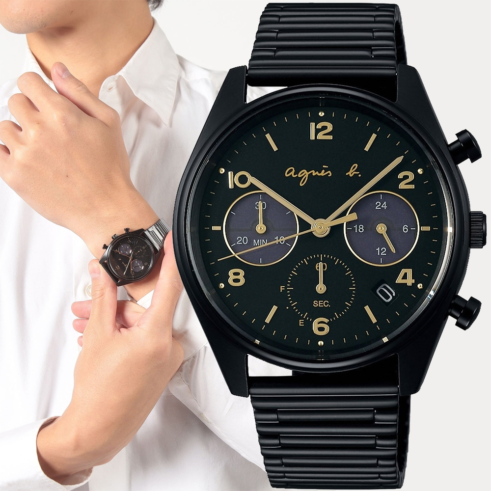 agnes b. 法式風情太陽能計時手錶-38.4mm BZ5013X1/VR42-KBK0SD, , large