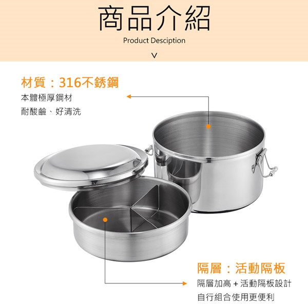 PERFECT 理想牌 極緻316不鏽鋼雙層圓形便當盒 12cm-Leidea樂德兒, , large